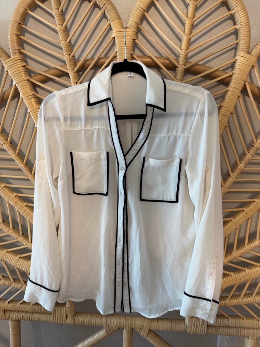 Express White Button-Down Shirt with Black Piping